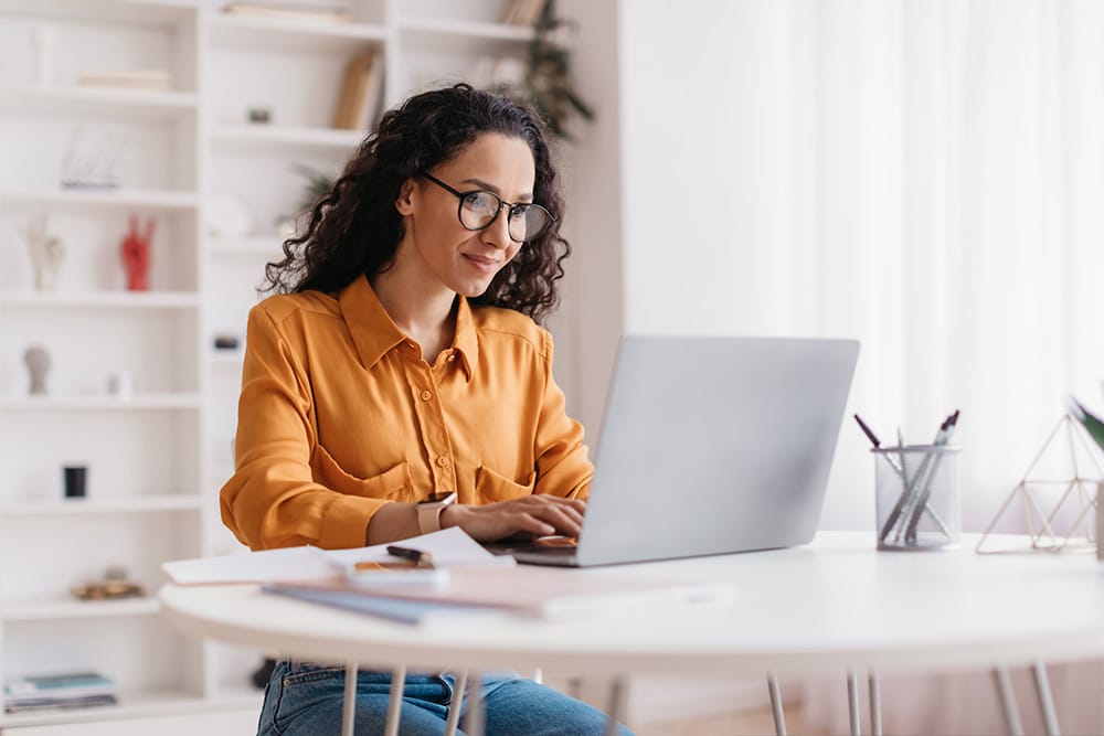 woman working at computer.